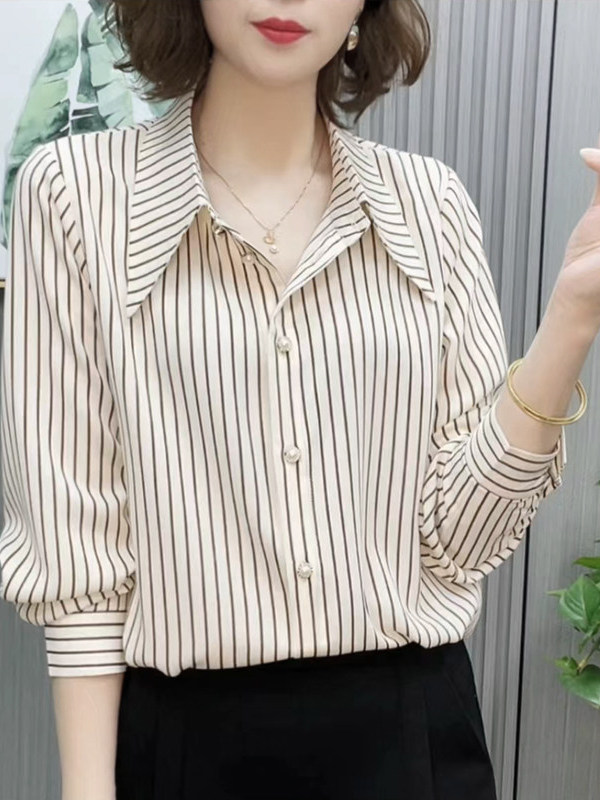 Women Fashion Over 60 - Camisa Casual Fina de Manga Longa