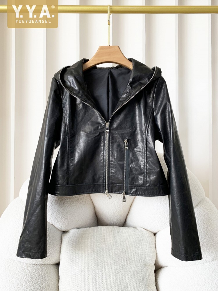 Women'S Fashion Leather Jacket - Jaqueta Feminina Casual de Couro Genuíno