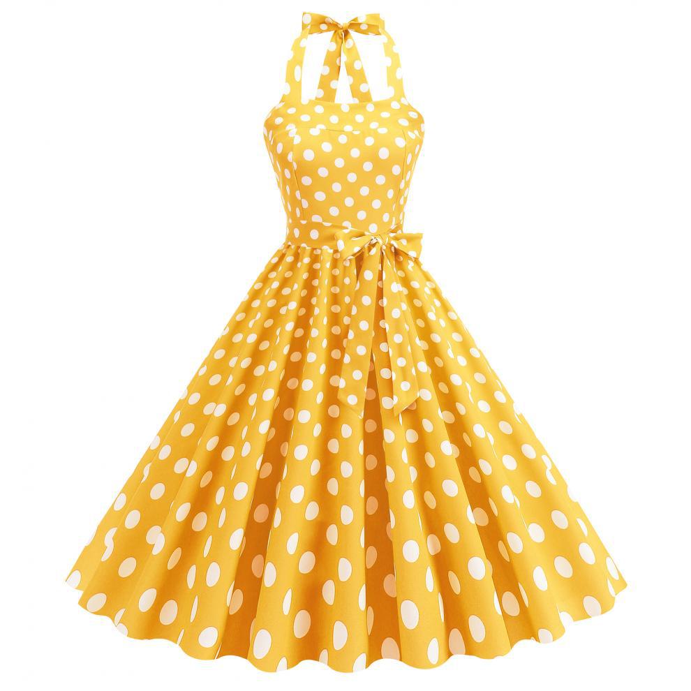 Women'S Fashion Of The 50S - Vestido Feminino Retrô Rockabilly Amarelo com