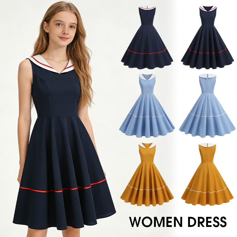 Women'S Fashion Of The 50S - ﻿ Vestido Vintage Estilo Marinha Anos