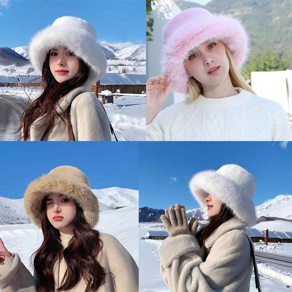Bucket Hat Women - Novo Chapéu Bucket de Pelúcia Quente