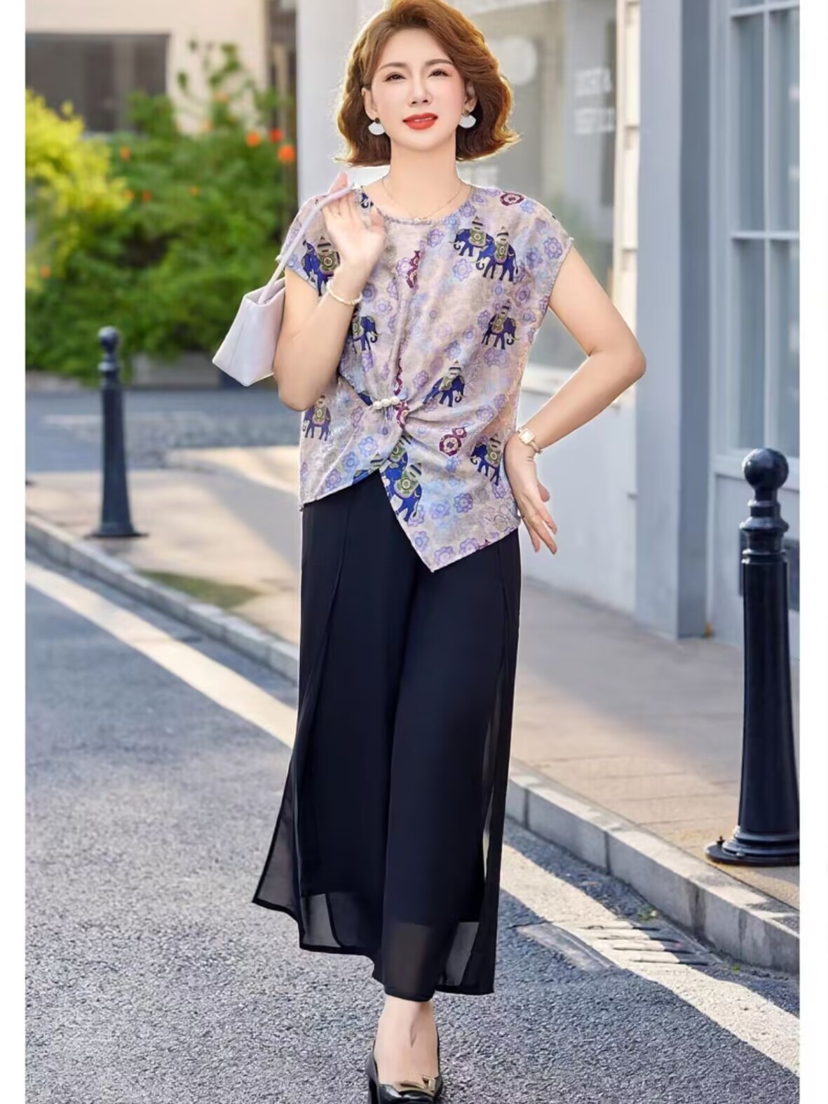 Women Fashion Over 60 - Conjunto de Roupa de Verão Elegante: