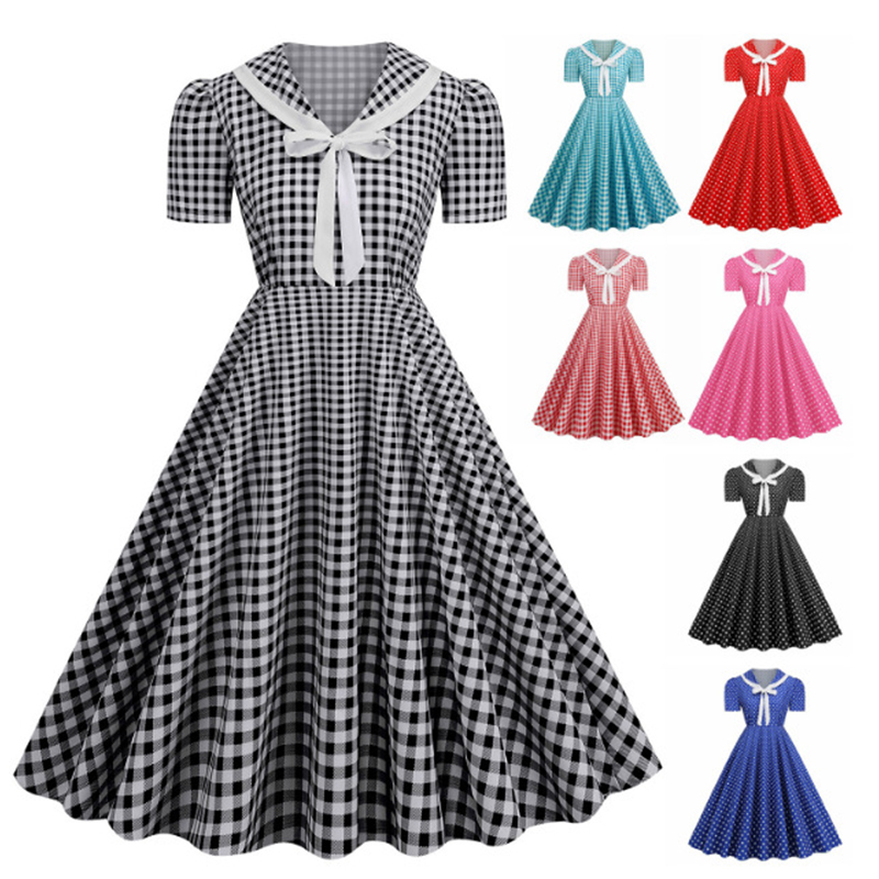 Women'S Fashion Of The 50S - Polka dot impresso vintage grande balanço