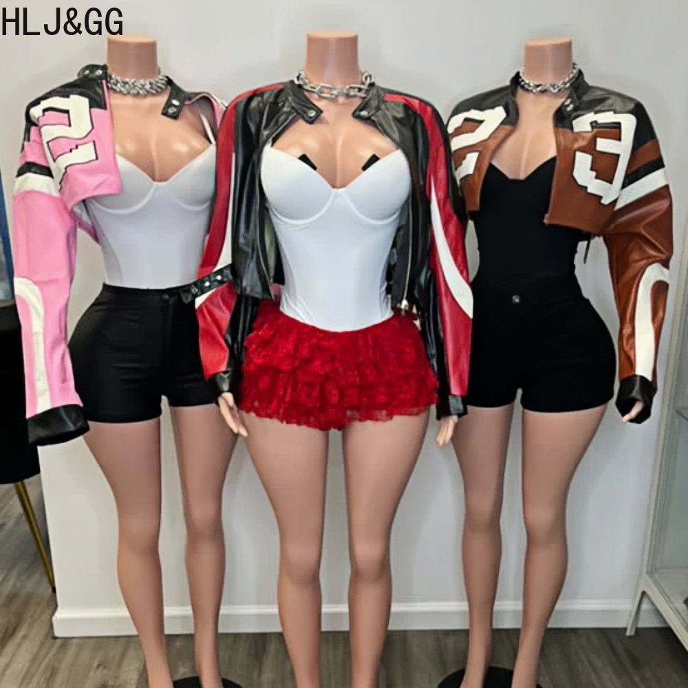 Women'S Fashion Leather Jacket - Hlj & gg moda y2k jaqueta