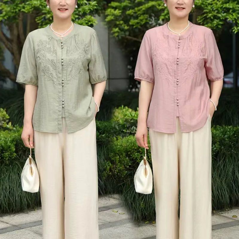 Women Fashion Over 60 - Novo Conjunto de Duas Peças Bordado