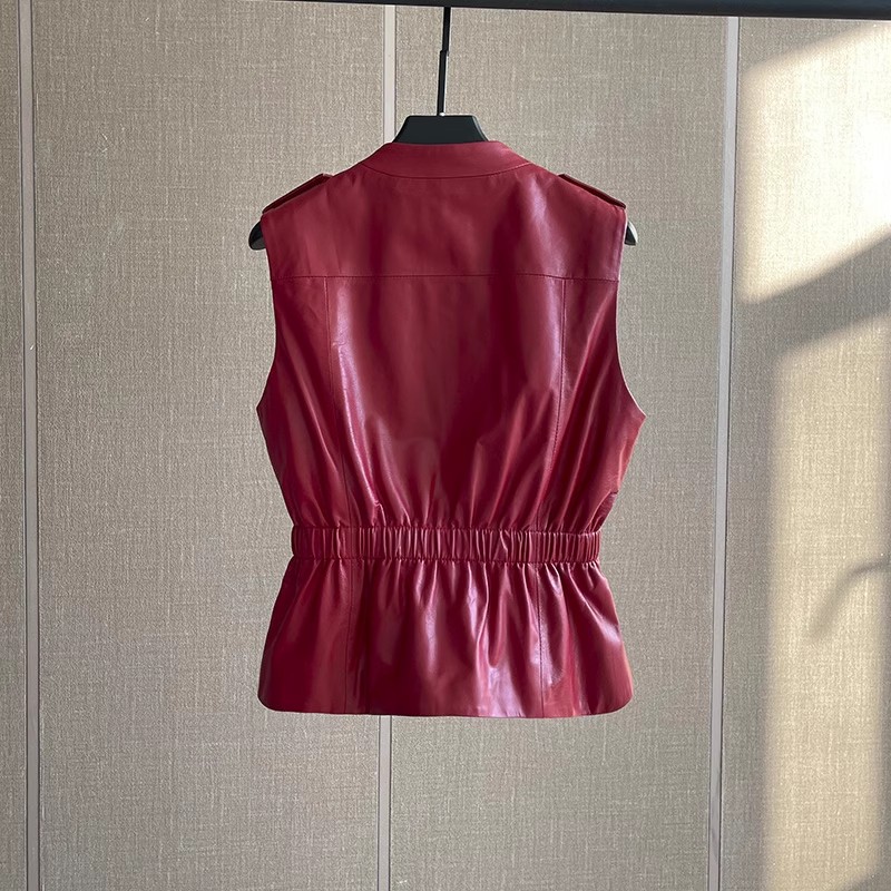 Colete Feminino de Couro Genuí - Women'S Fashion Leather Jacket avaliação e preço