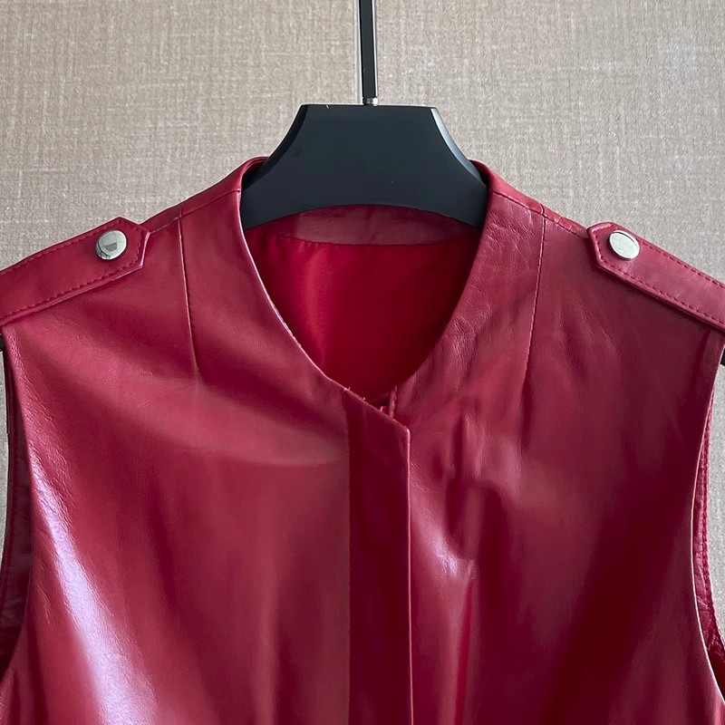 Colete Feminino de Couro Genuí - Women'S Fashion Leather Jacket avaliação e preço