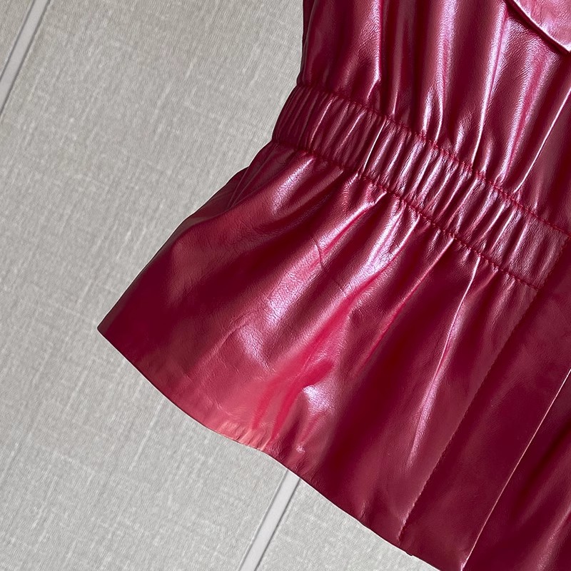 Colete Feminino de Couro Genuí - Women'S Fashion Leather Jacket avaliação e preço