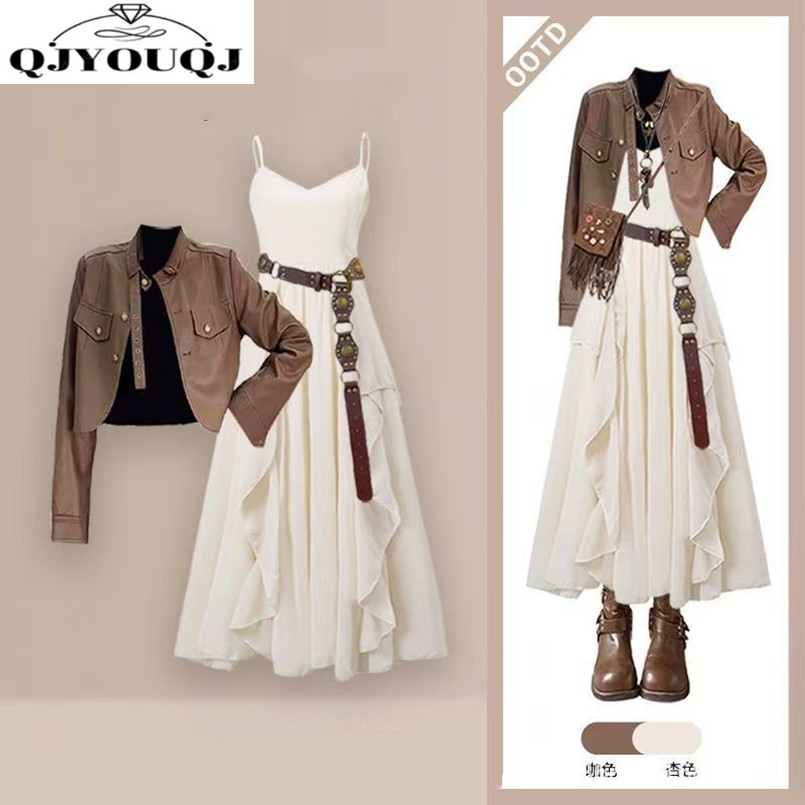 Moda feminina conjunto primave - Women'S Fashion Leather Jacket avaliação e preço