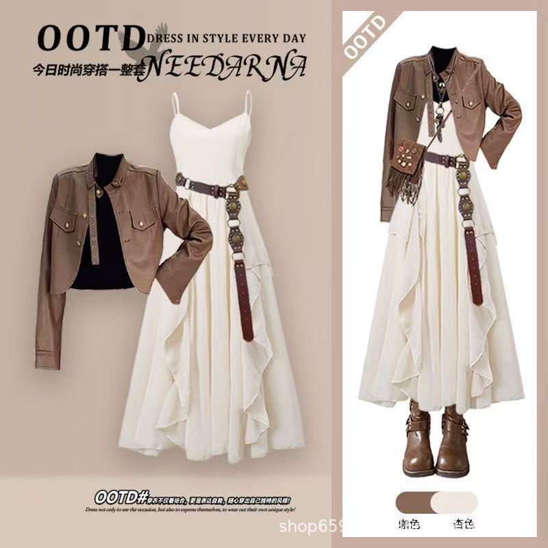 Moda feminina conjunto primave - Women'S Fashion Leather Jacket avaliação e preço