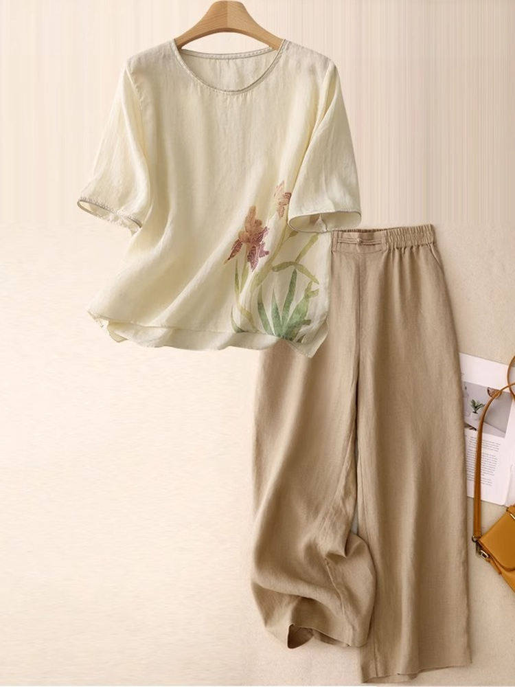 Conjunto Casual de Linho e Alg - Women Fashion Over 60 avaliação e preço