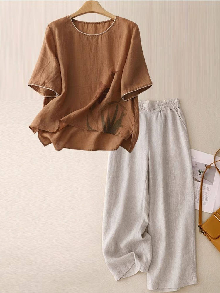 Conjunto Casual de Linho e Alg - Women Fashion Over 60 avaliação e preço