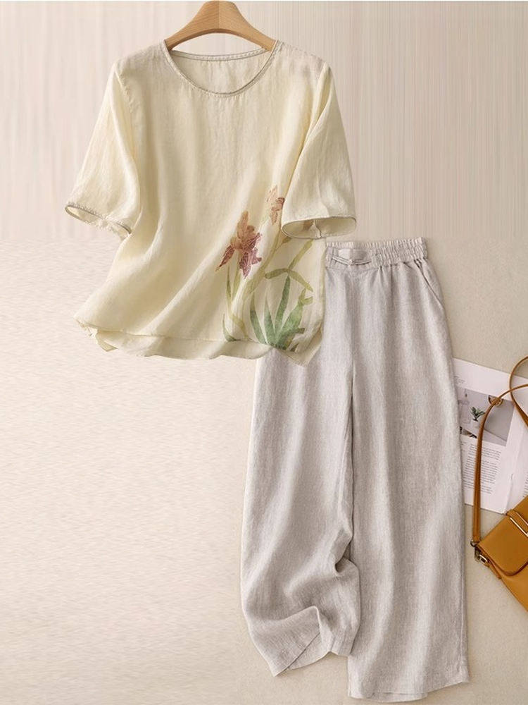 Conjunto Casual de Linho e Alg - Women Fashion Over 60 avaliação e preço